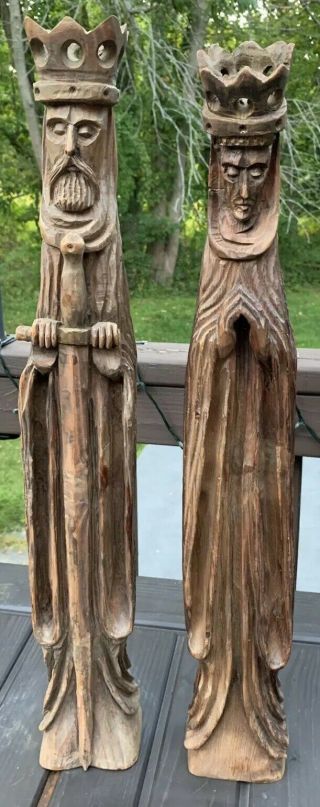 Rare Extra Tall Large Spanish Vintage Hand Carved Wood King And Queen