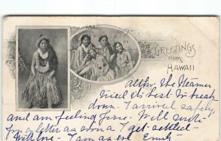 Greetings From Hawaii Hula Girl Postcard 1901 Private Mailing Card Udb Pioneer