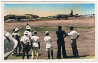 Postcard Saigon Airport Vietnam Air France Douglas Dc - 4 Aviation Airline Airways