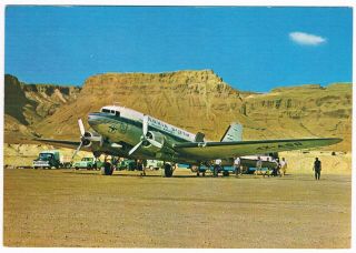 Postcard Arkia Airline Issue? Airport Dead Sea Douglas Dc - 3 Aviation Airways