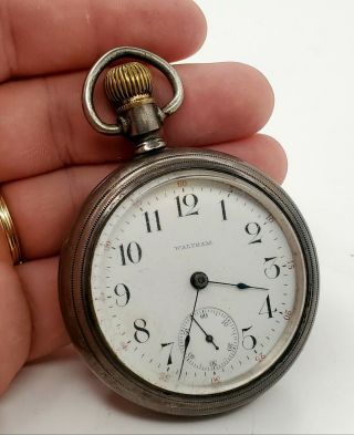 Waltham Model 1883 18s O/f Pocket Watch W/ Sterling Silver Case