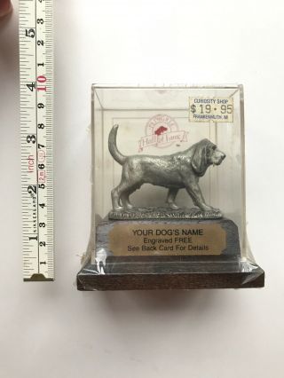 Bloodhound Miniature Figurine Engraved Plaque With Walnut Base Pedigree Register