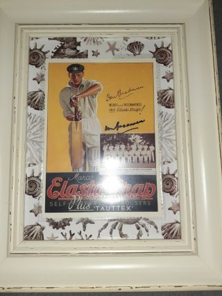 Don Bradman Hand Signed Vintage Postcard.  Framed And.