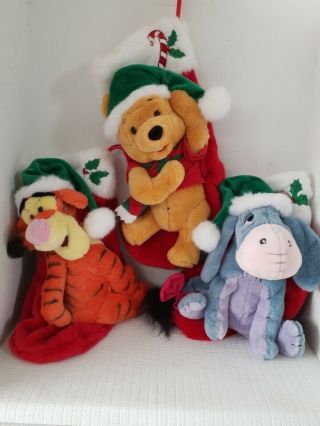 Set Of 3 Christmas Stocking Plush 3d Singing Disney Store Pooh,  Tigger,  Eeyore