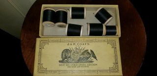Vintage J & P Coats Box 6 Of 12 Spools Best Six Cord Cotton Fast Black 30