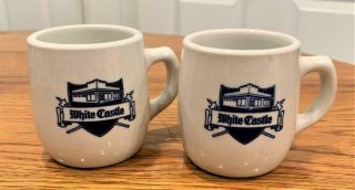 2 White Castle Restaurant Ashtray Coffee Mugs By Mayer China Blue Logo