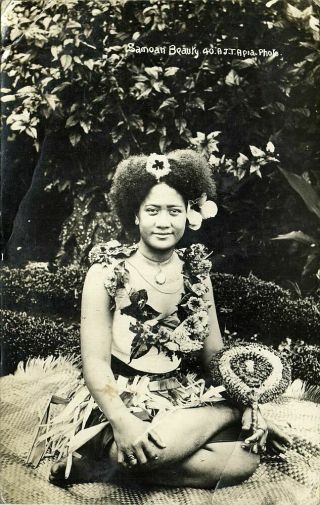 Samoa,  Beautifull Samoan Girl With Fan (1925) Rppc Postcard