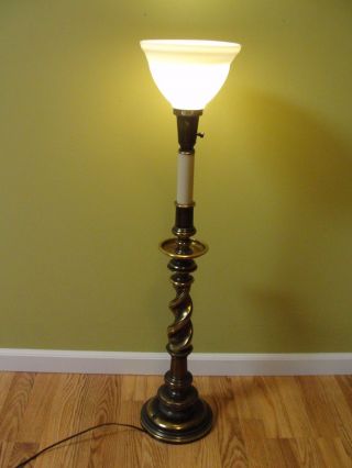 Vintage Stiffel Brass Glass Torchiere Twist Lamp Light W/stiffel Diffuser 38 "