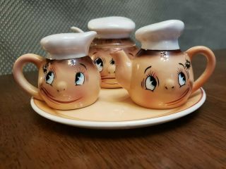 Vintage Py Uagco Chef Salt Pepper Shakers Condiment Jar Plate Oh My A Fly 1950s