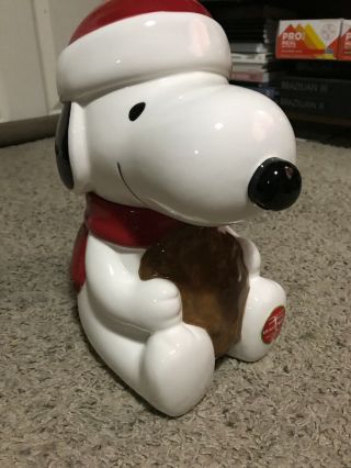 Hallmark Snoopy With Santa Hat Musical Cookie Jar Christmas