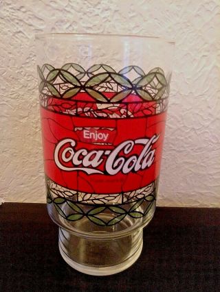 Vintage Enjoy Coca - Cola Drinking Glass Tiffany Style Stained Large 7 " Tall
