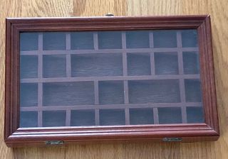 Pretty Wood Rack Wall Shelf Display Case For 30 Thimbles W/ Glass Door