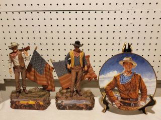 John Wayne Statues With Quotes Bradford Exchange & Frankinment Plate W/stand