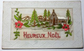 Pc 1910 Very Unique Silk Embroidered Christmas Card One Of A Kind French Furin
