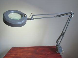 Magnifier Lamp Vintage Industrial Luxo Articulating Metal Usa Work Table Clamp