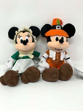 Disney Parks Thanksgiving Pilgrim Mickey Minnie Mouse Plush Set 2019 Holiday Nwt