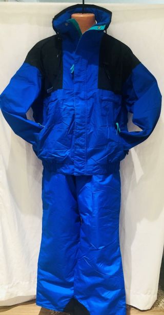 Vtg 1990’s Columbia Vamoose Blue Men’s Xl Ski Jacket & Suspender Bib Pants F