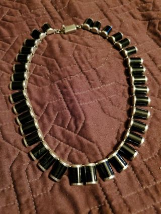 Vintage Taxco Choker Black Onyx Inlay Sterling Silver Necklace.