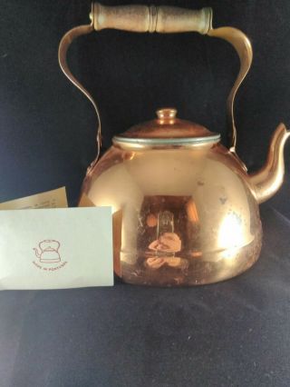 Vintage Copper Tea Pot Kettle Made In Portugal With Paper Cleaning Info