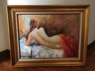 Nude Woman Signed K Cormet Framed Vintage Mid Century Oil Painting
