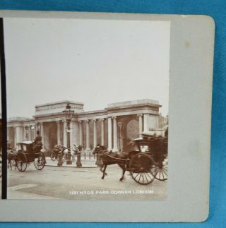 1880/90s Stereoview Photo London Hyde Park Corner Hackey Cabs