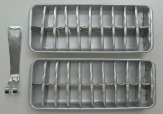 2 Vintage Ice Cube Trays And Separate Ice Cube Release Tool & Bottle Opener