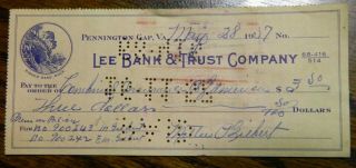 1957 Lee Bank & Trust Company Canceled Check Pennington Gap Va