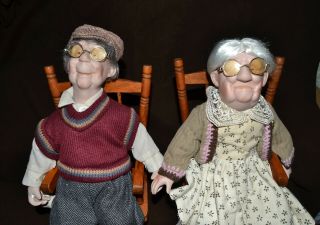 Grandma & Grandpa In Rocking Chairs Figurines Porcelain Dolls 14 "