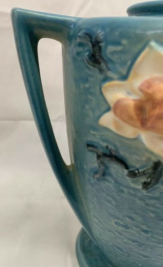 Vintage Roseville Pottery MAGNOLIA Vase 94 - 9 Blue Handles 8.  5 