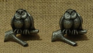 Pewter Wise Old Owl On Branch With Hole - Figurine,  Finial,  Topper ???