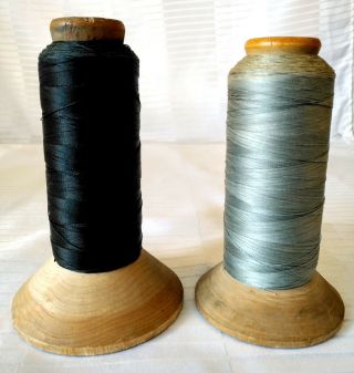 2 Vintage Wooden Industrial Textile Spool Bobbin W Thread Yarn Sewing Mill Usa