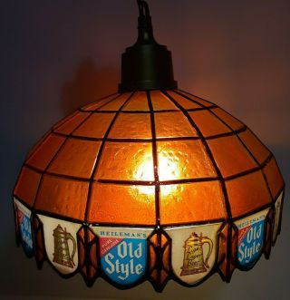 Vintage Old Style Beer Plastic Faux Stained Glass Hanging Light Lamp Bar B
