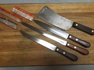 Vintage Set Of 4 Kutmaster Cleaver 7 ",  Carving Knife,  Slicer,  Utilty Wood Handle