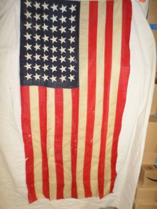 Vintage 48 Star American Flag - Stitched Linen - 32 " X 66 " Size
