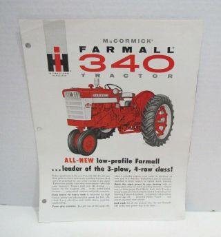 International Harvester Mccormick Farmall 340 Tractor Vintage Sales Brochure Ih