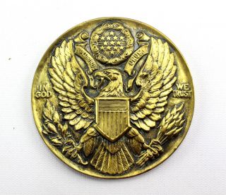 Vintage Brass Great Seal Of The United States Paperweight In God We Trust 3.  75 "