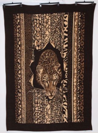 Vintage San Marcos Mexican Reversible Blanket Brown Leopard Cheetah 80 " X 60 "