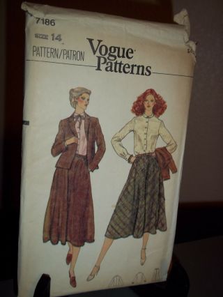 Vogue 7186 Sewing Pattern Misses Jacket Blouse Skirt Size 14 Uncut Ff