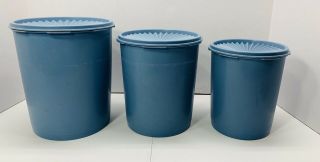 Vintage Tupperware Country Blue Servalier Canister Set Of 3