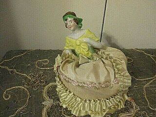 Vintage Half Doll Pin Cushion Flapper Girl Green/yellow