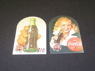 2 - 1995 Die Cut Coca Cola $10 Sprint Phone Cards By Score Board Real