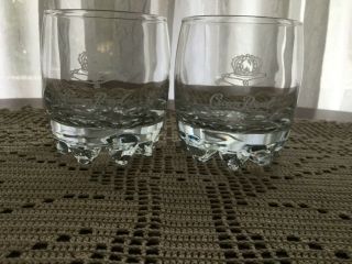 2 Crown Royal Etched Pillow Low Ball Sipping Rocks Glasses Barware Heavy Bottoms