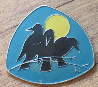 Russian Big Pin Buttons Badge Crow Kid Raven Bird Metal Soviet Luna Moon Brooch