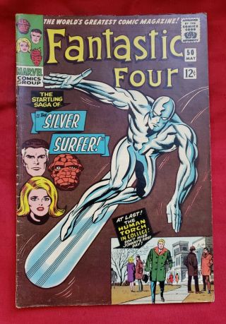 Fantastic Four 50 Marvel Comics 1966 1st Silver Surfer Solo Cvr 3rd App Vg,