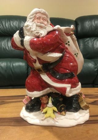 Fitz And Floyd Ff Christmas Holiday Santa Toy Sack Flower Decor Pot Vase Signed