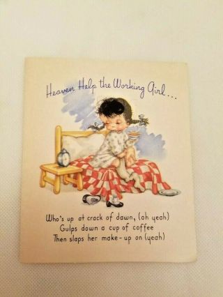 Vintage 1940s 1945 Birthday Greeting Card Girl With Real Hair Waking Up
