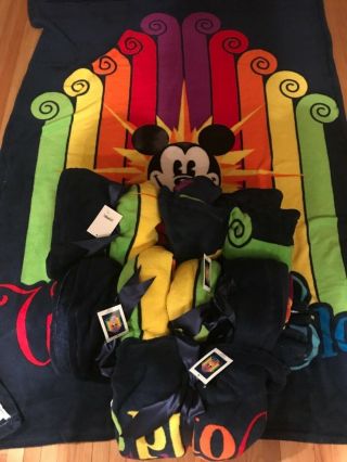 5 Disney World Of Color Mickey Mouse 6 Disneyland Blanket Fleece Throw 60 X 40