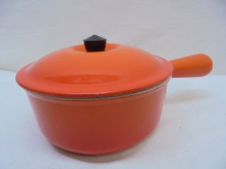 Vintage Le Creuset Flame 16 Small Sauce Pan Orange And Red With Lid