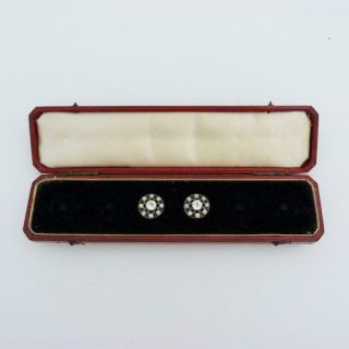 19th Century Diamante And White Metal Shirt Studs Buttons,  Case