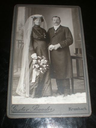 Cdv Old Photograph Wedding Bride Groom By Baader At Krumbach Germany C1890s